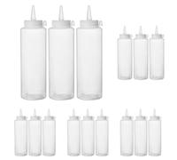 HENDI Flacon distributeur, set de 3 bouteilles à condiments et à sauces, réutilisable, recipient à presser, ketchup, moutarde, huiles, vinaigrettes, mousses, 0,35L, ø55x(H)205mm, transparent, PE, PP