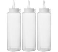 HENDI Flacon distributeur, set de 3 bouteilles à condiments et à sauces, réutilisable, recipient à presser, ketchup, moutarde, huiles, vinaigrettes, mousses, 0,2L, ø50x(H)185mm, transparent, PE, PP