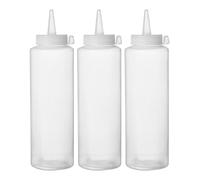 HENDI Flacon distributeur, set de 3 bouteilles à condiments et à sauces, réutilisable, recipient à presser, ketchup, moutarde, huiles, vinaigrettes, mousses, 0,35L, ø55x(H)205mm, transparent, PE, PP