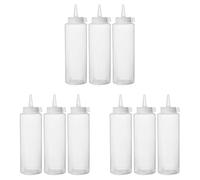 HENDI Flacon distributeur, set de 3 bouteilles à condiments et à sauces, réutilisable, recipient à presser, ketchup, moutarde, huiles, vinaigrettes, mousses, 0,35L, ø55x(H)205mm, transparent, PE, PP