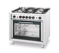 HENDI Fourneau à gaz professionnel avec 5 brûleurs (14,3 kW) et four électrique à convection + grill, allumage piézoélectrique, pour gaz naturel, 230V/2900W, 900x653x(H)900mm, inox
