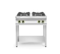 HENDI Fourneau à gaz professionnel, cuisinière avec 4 brûleurs (19 kW), structure ouverte avec espace de rangement, pour gaz naturel (kit GPL inclus), 800x700x(H)900mm, acier inoxydable