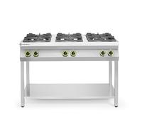 HENDI Fourneau à gaz professionnel, cuisinière avec 6 brûleurs (28,5 kW), structure ouverte avec espace de rangement, pour gaz naturel (kit GPL inclus), 1200x700x(H)900mm, acier inoxydable