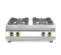 HENDI Fourneau à gaz professionnel de table, cuisinière avec 4 brûleurs (19 kW), pour gaz naturel (kit GPL inclus), 800x700x(H)310mm, acier inoxydable