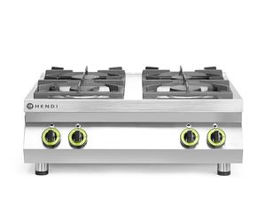 HENDI Fourneau à gaz professionnel de table, cuisinière avec 4 brûleurs (19 kW), pour gaz naturel (kit GPL inclus), 800x700x(H)310mm, acier inoxydable