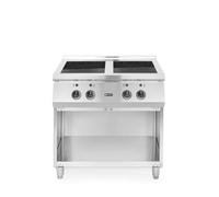 HENDI Fourneau à Induction Professionnel 4 Feux avec Commandes Analogiques, 11 Niveaux de Puissance, Compatible Casseroles Ø260mm, Étagère Intégrée, 17kW/400V, 800x720x(H)854mm, Inox