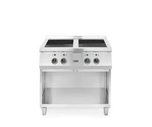 HENDI Fourneau à Induction Professionnel 4 Feux avec Commandes Analogiques, 11 Niveaux de Puissance, Compatible Casseroles Ø260mm, Étagère Intégrée, 17kW/400V, 800x720x(H)854mm, Inox