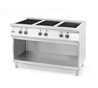 HENDI Fourneau à Induction Professionnel 6 Feux avec Commandes Analogiques, 11 Niveaux de Puissance, Compatible Casseroles Ø260mm, Étagère Intégrée, 25,5kW/400V, 1200x700x(H)890mm, Inox