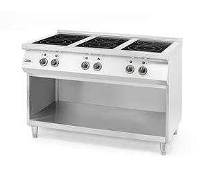 HENDI Fourneau à Induction Professionnel 6 Feux avec Commandes Analogiques, 11 Niveaux de Puissance, Compatible Casseroles Ø260mm, Étagère Intégrée, 25,5kW/400V, 1200x700x(H)890mm, Inox