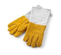 HENDI Gants pour Barbecue, 1 Paire, Résistants à la Chaleur Jusqu’à 250°C, en Cuir de Vachette, Gants de Protection Thermiques pour Four, Grill ou Cuisine, Longueur 46cm, Jaune Moutarde et Gris