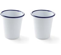 HENDI Gobelet en acier émaillé blanc, avec bord bleu, pour le petit déjeuner et boissons chaudes et froides, pour café, bière, whisky, pour camping, fête, extérieur, voyage, bar, 0,4L, ø90x(H) 120mm
