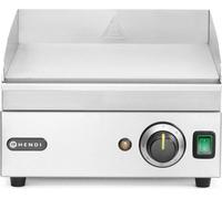 HENDI Plancha électrique à griller lisse, plaque, grill, barbecue, tiroir à graisse amovible, température réglable jusqu'à 300°C, 230V, 2000W, 325x485x(H)222mm, inox