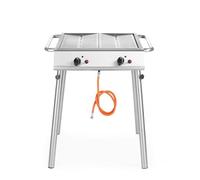 HENDI Grill à gaz Xantos, pour l'extérieur, barbecue, 2 brûleurs, 2 grilles, 770x710x(H)870mm, acier inoxydable