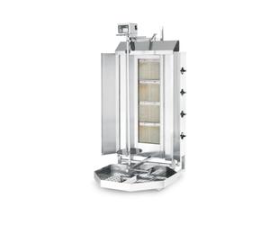 HENDI Grill vertical à gaz pour kebab, shawarma et gyro, barbecue rôtissoire multigrill machine rotatif à viande rôtie, 4 brûleurs, 12 kW, capacité: 80kg, 470x550x(H)1150mm, acier inoxydable