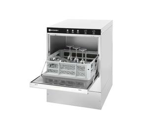 HENDI Lave-vaisselle industriel, pour casiers 40x40 cm, avec commande électromécanique, machine à laver assiettes, verres et tasses, 230V, 2800W, 470x510x(H)710mm, acier inoxydable