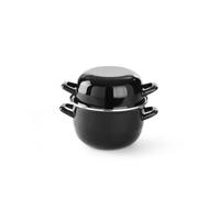 HENDI Marmite à moules ou à sauce avec couvercle, casserole, pot pour préparer et servir fruits de mer, pour les cuisinières à gaz, 2L, ø200x(H)180mm, émaillée noire avec rebord en inox