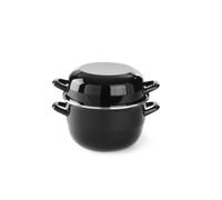 HENDI Marmite à moules ou à sauce avec couvercle, casserole, pot pour préparer et servir fruits de mer, pour les cuisinières à gaz, 2.5L, ø220x(H)190mm, émaillée noire avec rebord en inox