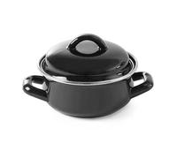 HENDI Marmite à soupe ou à sauce avec couvercle, casserole, pot pour préparer et servir les aliments, pour les cuisinières à gaz, 0,8L, ø140x(H)110mm, émaillée noir avec rebord en inox