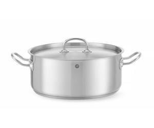 HENDI Marmite, basse, couvercle avec trous de vapeur, pot de cuisson, casserole, braisière, faitout, convient à toutes les sources de chaleur, lavable au lave-vaisselle, 7.3L, ø280x(H)120mm, inox
