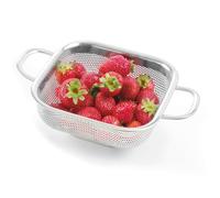 HENDI Passoire de cuisine, egouttoir, tamis pour la cuisine et le lavage des pâtes, des nouilles, des fruits, des légumes, des salades, carré, perforée, avec base et 2 poignées, 290x218x(H)80 mm, Inox