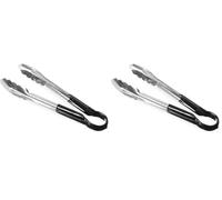 HENDI Pince de service HACCP, poignée enduite aux couleurs HACCP, pince de cuisine, pince alimentaire, pince à barbecue, pince de cuisson, 250 mm, acier inoxydable, noir (Lot de 2)