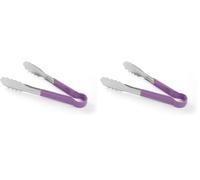 HENDI Pince de service HACCP, poignée enduite aux couleurs HACCP, pince de cuisine, pince alimentaire, pince à barbecue, pince de cuisson, 250 mm, acier inoxydable, violet (Lot de 2)