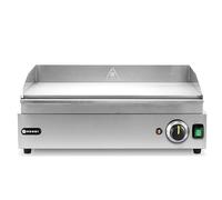 HENDI Plancha à griller électrique lisse, plaque de cuisson, grill barbecue avec tiroir à graisse amovible, température jusqu’à 300°C, 230V, 2400W, 527x404x(H)233mm, inox