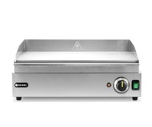 HENDI Plancha à griller électrique lisse, plaque de cuisson, grill barbecue avec tiroir à graisse amovible, température jusqu’à 300°C, 230V, 2400W, 527x404x(H)233mm, inox