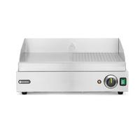 HENDI Plancha à griller électrique mixte 1/2 lisse et 1/2 rainurée, plaque de cuisson, grill barbecue avec tiroir à graisse amovible, température jusqu’à 300°C, 230V, 2400W, 550x380x(H)240mm, inox