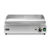 HENDI Plancha à griller électrique mixte 1/2 lisse et 1/2 rainurée, plaque de cuisson, grill barbecue avec tiroir à graisse amovible, température jusqu’à 300°C, 230V, 2400W, 527x404x(H)233mm, inox