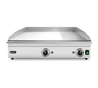 HENDI Plancha à griller électrique mixte 2/3 lisse et 1/3 rainurée, plaque de cuisson, grill barbecue avec tiroir à graisse amovible, température jusqu’à 300°C, 230V, 3500W, 697x474x(H)233mm, inox
