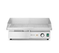 HENDI Plancha à griller électrique rainurée, plaque de cuisson, grill barbecue avec tiroir à graisse amovible, température jusqu’à 300°C, 220V, 3000W, 550x430x(H)240mm, inox