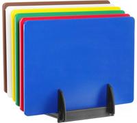 HENDI Set de 6 planches à découper HACCP avec support, lisse, 6 couleurs différentes, 6 pièces, 450x300x(H)10mm, polyéthylène, polypropylène