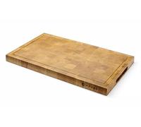 HENDI Planche de Présentation et de Service en Chêne Assemblé en Bout, Double Face, avec Rigole et Poignées Intégrées, pour Viandes, Tapas, Planche de Cuisine, 325X265X(H)30 mm