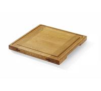 HENDI Planche de Présentation et de Service en Chêne Assemblé en Lattes, Unilatérale, avec Rigole Périphérique et Poignées Intégrées, pour Viandes, Tapas, Planche de Cuisine, 270X270X(H)20 mm