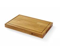 HENDI Planche de Présentation et de Service en Chêne en Bois de Bout, Double Face, avec Rigole et Poignées Intégrées, pour Viandes, Tapas, Planche de Cuisine, 420X280X(H)40 mm