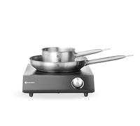 HENDI Plaque de cuisson à induction de table avec poêle et casserole, commande par bouton, 31 niveaux de puissance, 230V/3500W, 320x395x(H)95mm, verre, fer, acier inoxydable