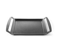 HENDI Plaque plancha à griller, avec fond à induction, grill pour plaque de cuisson à induction, poêle à griller avec 2 poignées et revêtement antiadhésif, 390x260x(H) 35mm, fonte d'aluminium