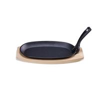 HENDI Plat de service en fonte avec dessous de plat en bois de bouleau, poignée amovible, allant au four, faitout pour servir des aliments chauds, plateau multi-usages grill, 280x130x(H)30mm