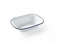 HENDI Plat rectangulaire en acier émaillé blanc, avec bord bleu, plat de cuisson, plat à four, 215x160x(H)48mm