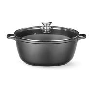 HENDI Poêle à frire avec couvercle, compatible tous les types de feux, fond induction, passe au four, antiadhésive, marmite, poêle de service, 7L, 367 x 290 x (H)122 mm, fonte d'aluminium, verre, noir