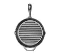 HENDI Poêle à griller en fonte côtelé, avec 2 becs verseurs, poêle à frire pour four feu, cuisinière à gaz, induction, électrique, plaque vitrocéramique, grill barbecue, 398x265x(H)48mm