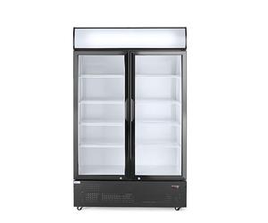 HENDI Réfrigérateur publicitaire Arktic pour boissons, vitrine réfrigérée verticale avec panneau rétroéclairé, 2 portes, 512L, 0-10°C, 220V, 510W, 1120x585x(H) 1900mm, acier revêtu par poudre noir