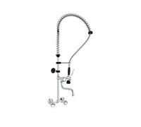 HENDI Robinet de Cuisine Professionnel Mural, Mitigeur Double Commande avec Bec Pivotant et Douchette de Prélavage Haute Pression, Hauteur 1010mm, Raccordements Muraux G1/2'', Acier Inoxydable