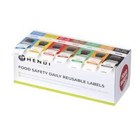 HENDI Set d’étiquettes journalières de sécurité alimentaire avec distributeur, 7 rouleaux de 1000 étiquettes, 25x25mm, 240x80x(H)100mm