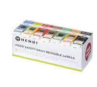HENDI Set d’étiquettes journalières de sécurité alimentaire avec distributeur, 7 rouleaux de 1000 étiquettes, 25x25mm, 240x80x(H)100mm