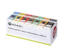 HENDI Set d’étiquettes journalières de sécurité alimentaire avec distributeur, 7 rouleaux de 1000 étiquettes, 25x25mm, 240x80x(H)100mm