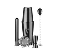 HENDI Set de bar dans un tube, BarUp, outils pour barman: shaker Boston, passoire Hawthorne, jigger double, pilon et cuillère à cocktail en spirale avec disque pilon, ø120x(H)320mm, inox noir