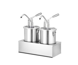 HENDI Set distributeur de sauces avec support, récipient doseur à sauces froides,épaisses et visqueuses, avec couvercles amovibles avec pompes distributeurs, 2x 4,5L, 404x300x(H)430mm, inox, PP