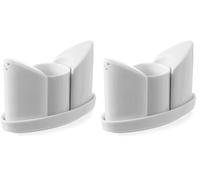 HENDI Set Salière, Poivrière et Porte-cure-dents avec Plateau en Porcelaine Blanche, Ensemble de 4 Pièces, Outils de Cuisine pour Servir le Sel, le Poivre et les Cure-dents, 125x54x(H)90mm (Lot de 2)